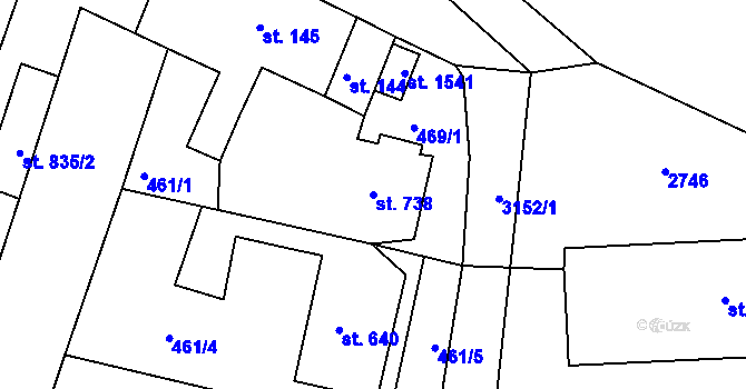 Parcela st. 738 v KÚ Ivančice, Katastrální mapa
