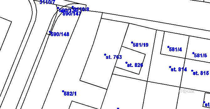 Parcela st. 763 v KÚ Ivančice, Katastrální mapa