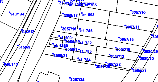 Parcela st. 782 v KÚ Ivančice, Katastrální mapa
