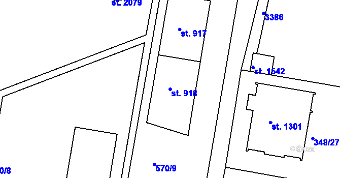 Parcela st. 918 v KÚ Ivančice, Katastrální mapa