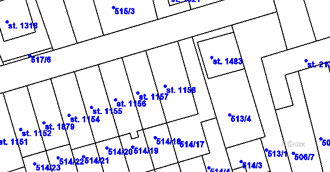 Parcela st. 1158 v KÚ Ivančice, Katastrální mapa