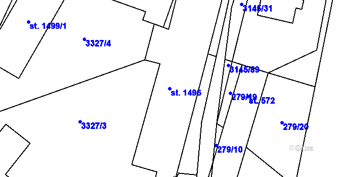 Parcela st. 1496 v KÚ Ivančice, Katastrální mapa