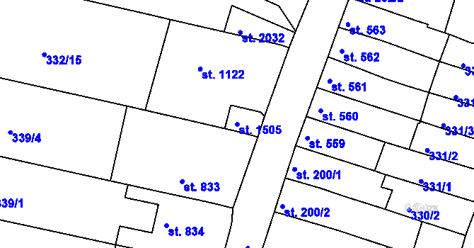 Parcela st. 1505 v KÚ Ivančice, Katastrální mapa