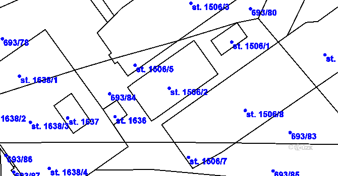 Parcela st. 1506/2 v KÚ Ivančice, Katastrální mapa