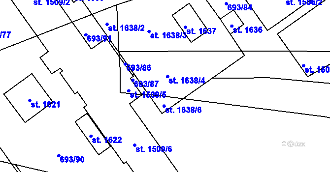 Parcela st. 1638/5 v KÚ Ivančice, Katastrální mapa