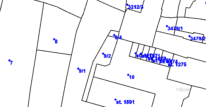 Parcela st. 9/2 v KÚ Ivančice, Katastrální mapa