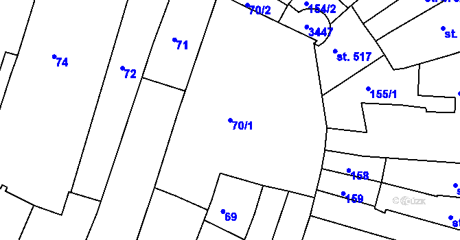 Parcela st. 70/1 v KÚ Ivančice, Katastrální mapa