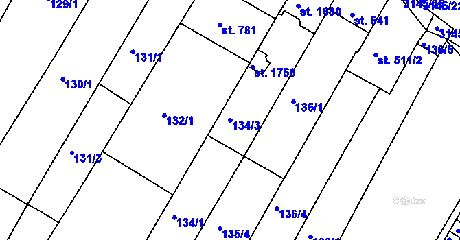 Parcela st. 134/3 v KÚ Ivančice, Katastrální mapa