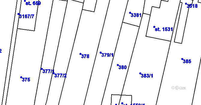 Parcela st. 379/1 v KÚ Ivančice, Katastrální mapa