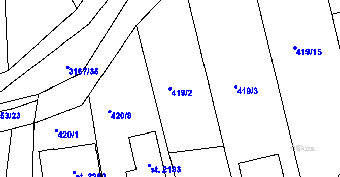 Parcela st. 419/2 v KÚ Ivančice, Katastrální mapa