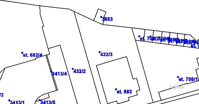 Parcela st. 432/3 v KÚ Ivančice, Katastrální mapa