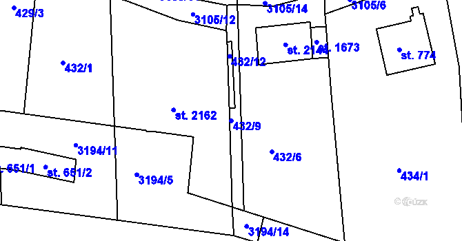 Parcela st. 432/9 v KÚ Ivančice, Katastrální mapa