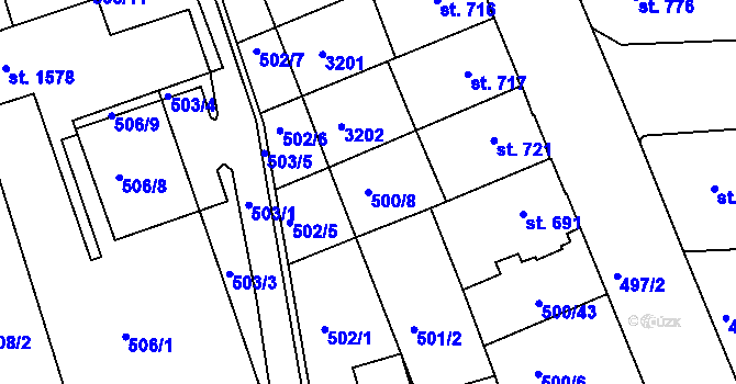 Parcela st. 500/8 v KÚ Ivančice, Katastrální mapa