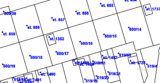Parcela st. 500/16 v KÚ Ivančice, Katastrální mapa