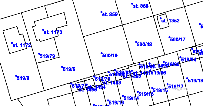 Parcela st. 500/19 v KÚ Ivančice, Katastrální mapa