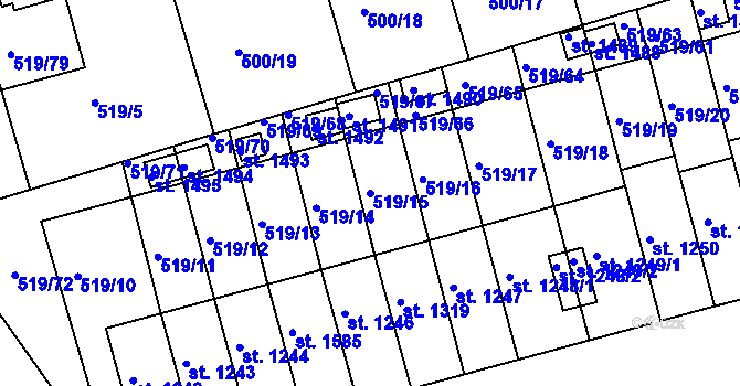 Parcela st. 519/15 v KÚ Ivančice, Katastrální mapa