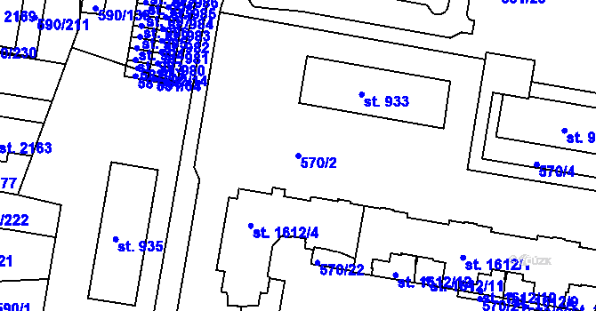 Parcela st. 570/2 v KÚ Ivančice, Katastrální mapa