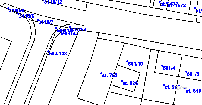 Parcela st. 582/2 v KÚ Ivančice, Katastrální mapa