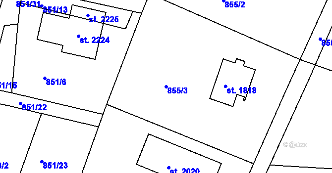 Parcela st. 855/3 v KÚ Ivančice, Katastrální mapa