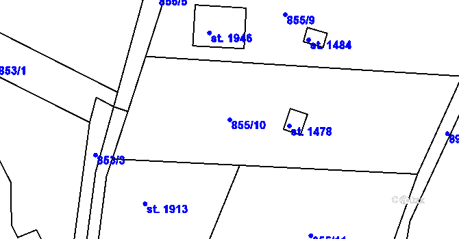 Parcela st. 855/10 v KÚ Ivančice, Katastrální mapa