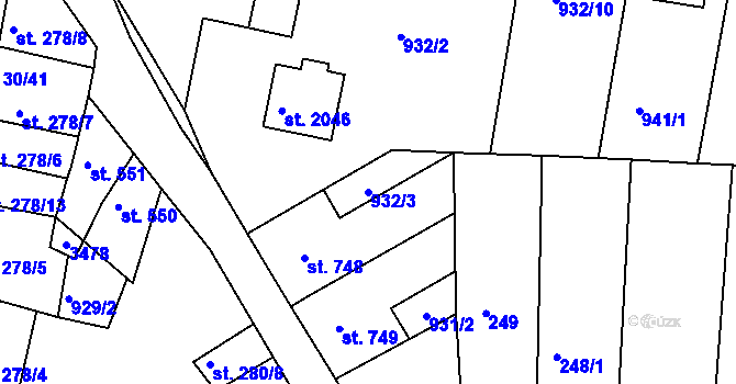Parcela st. 932/3 v KÚ Ivančice, Katastrální mapa
