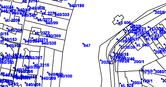 Parcela st. 947 v KÚ Ivančice, Katastrální mapa