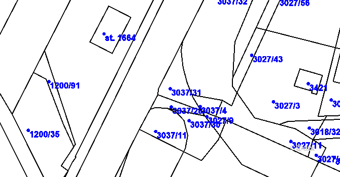 Parcela st. 3037/31 v KÚ Ivančice, Katastrální mapa