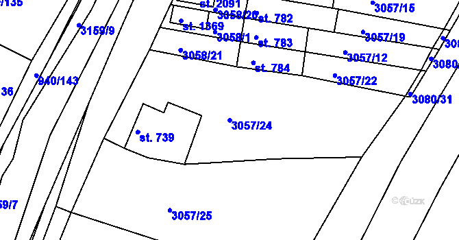 Parcela st. 3057/24 v KÚ Ivančice, Katastrální mapa