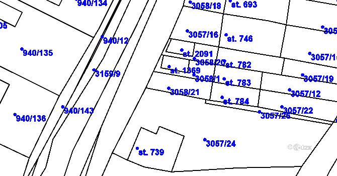 Parcela st. 3058/21 v KÚ Ivančice, Katastrální mapa