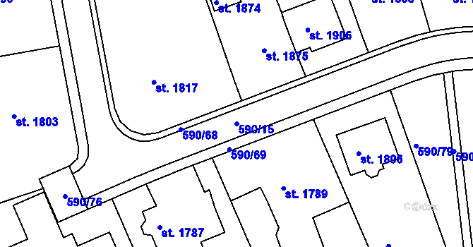 Parcela st. 590/15 v KÚ Ivančice, Katastrální mapa