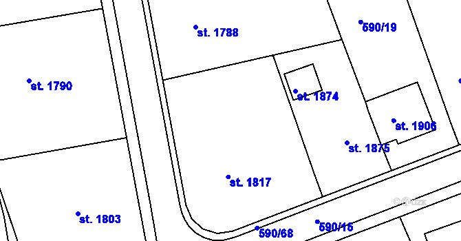 Parcela st. 590/17 v KÚ Ivančice, Katastrální mapa
