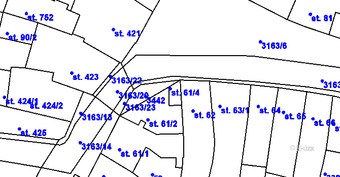 Parcela st. 61/4 v KÚ Ivančice, Katastrální mapa