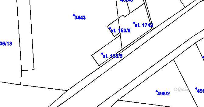 Parcela st. 153/5 v KÚ Ivančice, Katastrální mapa