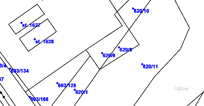 Parcela st. 620/9 v KÚ Ivančice, Katastrální mapa