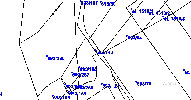 Parcela st. 693/142 v KÚ Ivančice, Katastrální mapa