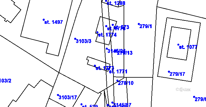 Parcela st. 3145/28 v KÚ Ivančice, Katastrální mapa
