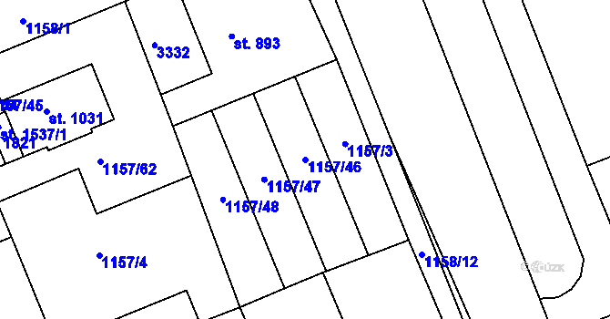 Parcela st. 1157/46 v KÚ Ivančice, Katastrální mapa