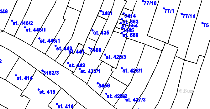 Parcela st. 428/3 v KÚ Ivančice, Katastrální mapa