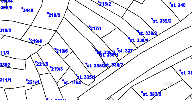 Parcela st. 335/3 v KÚ Ivančice, Katastrální mapa