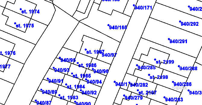 Parcela st. 940/97 v KÚ Ivančice, Katastrální mapa
