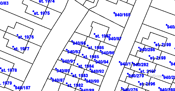 Parcela st. 1986 v KÚ Ivančice, Katastrální mapa