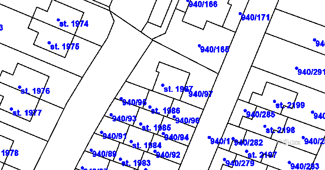 Parcela st. 1987 v KÚ Ivančice, Katastrální mapa