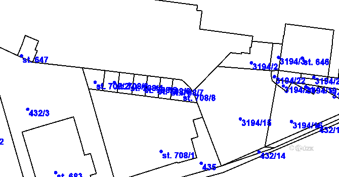 Parcela st. 708/7 v KÚ Ivančice, Katastrální mapa