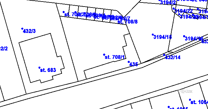 Parcela st. 708/1 v KÚ Ivančice, Katastrální mapa