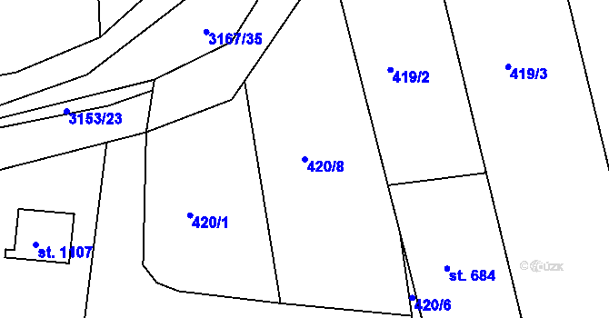 Parcela st. 420/8 v KÚ Ivančice, Katastrální mapa