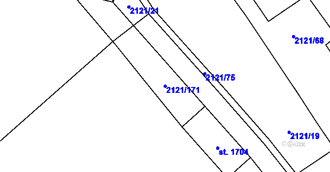 Parcela st. 2121/171 v KÚ Ivančice, Katastrální mapa