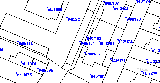 Parcela st. 940/161 v KÚ Ivančice, Katastrální mapa