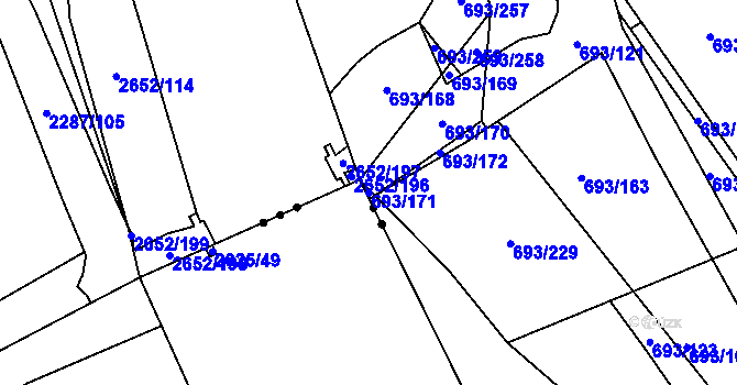 Parcela st. 693/171 v KÚ Ivančice, Katastrální mapa