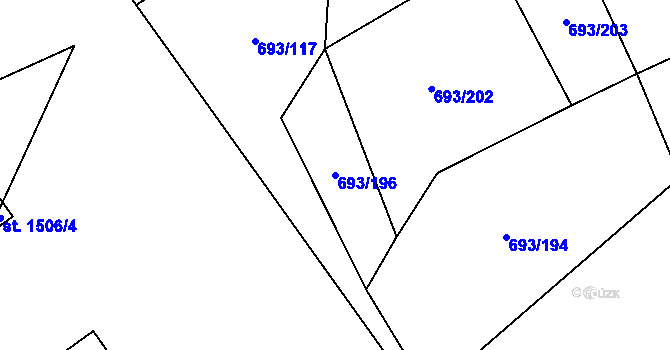 Parcela st. 693/196 v KÚ Ivančice, Katastrální mapa