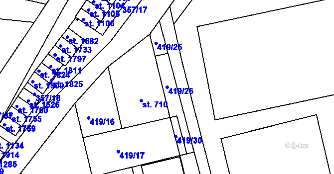 Parcela st. 419/26 v KÚ Ivančice, Katastrální mapa